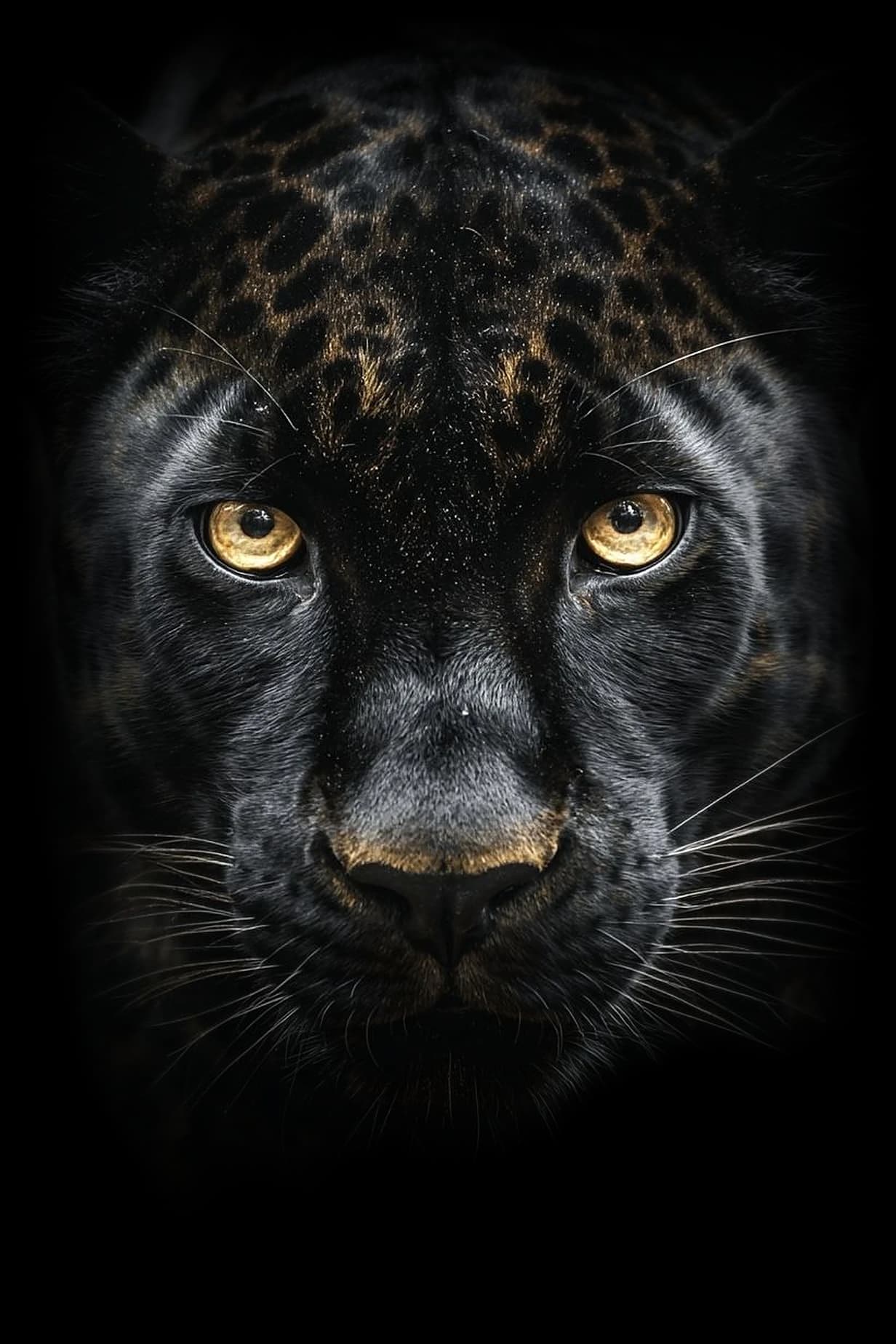 A black jaguar watching from the dark